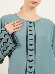 Green Kefiyyeh Embroidery Abaya/Burqa With Black Hijab