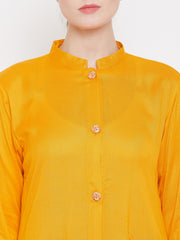 Yellow Rayon Front Open Abaya for Women with Black Georgette Scarf