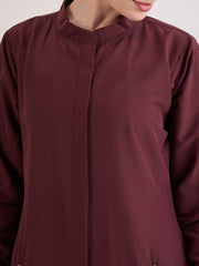 Front Open Maroon Abaya/Burqa with Black Georgette Hijab