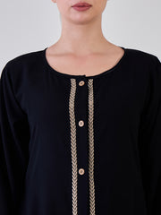 Front Open Embroidered Black Abaya/Burqa with Black Georgette Hijab