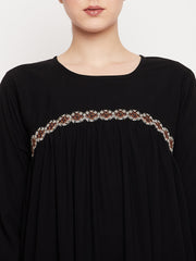 Embroidery Abaya For Women with Black Georgette Hijab