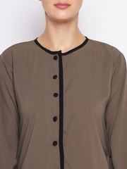 Oat Color Abaya for women with Black Georgette Scarf