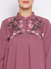 Chikan Hand Embroidery Work Abaya for Women with Black Georgette Scarf