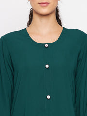 Green Abaya for Women with Black Georgette Hijab