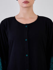 Kefiyyeh Embroidered Front Open Abaya Burqa with Black Georgette Hijab