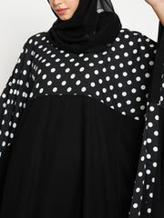 Polka Dot Printed Women Kaftan Abaya with Black Georgette Scarf