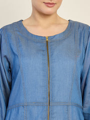 Blue Denim Abaya Burqa with Black Georgette Hijab