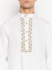 White Solid Cotton Men's Kurta Pajama Set