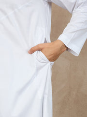 White Cotton Mandarin Collar Arabic Thobe for Men