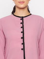 Pink Abaya for women with Black Georgette Scarf