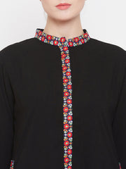 Black Chikan Hand Embroidery Abaya for Women with Black Georgette Scarf