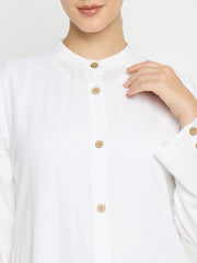 Front Open Rayon White Abaya for Umrah/Hajj with Black Hijab for Women