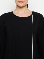 Side Open A-Line Abaya for Women with Black Georgette Hijab