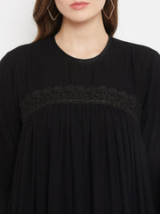 Black Lace work Designed Abaya for Women with Black Georgette Scarf
