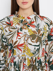 Floral Printed Crepe Abaya Dress with Black Georgette Hijab