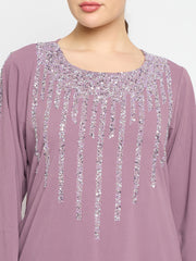 Pink Handwork Abaya with Black Hijab for Women