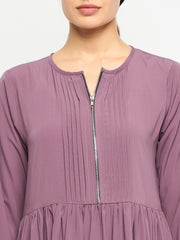 Pink Front Zip Closure Abaya for Women with Black Georgette Hijab