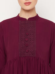 Maroon Lace Work Abaya for Women with Black Georgette Scarf