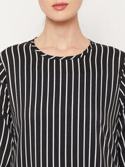 Striped Abaya for Women with Black Georgette Hijab