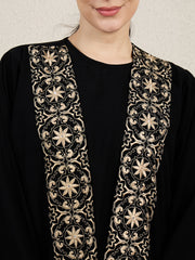 2 Pieces Embroidered Shrug Set Abaya with Black Scarf