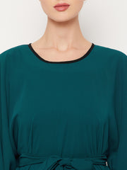 Bottle Green Kaftan Abaya for Women with Black Georgette Hijab