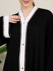 Front Open Embroidered Black Abaya for women with Scarf