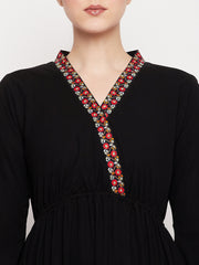 Black Embroidery Abaya Dress with Black Georgette Hijab