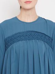 Sky Blue Lace work Designed Abaya for Women with Black Georgette Scarf