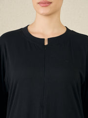 Black Jersey Abaya for Women with Black Georgette Hijab