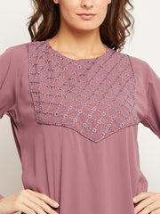 A-Line Embroidery Design Abaya with Black Georgette Hijab