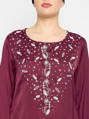 Handwork Maroon Abaya with Black Hijab