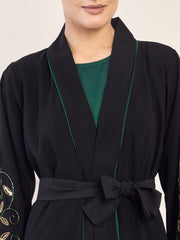 Black and Green Handwork Abaya with Black Hijab