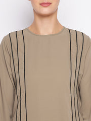 Beige Aline Abaya for Women with Black Georgette Hijab