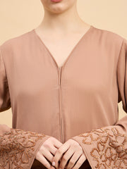 Handworked Luxury Modest Beige Abaya Burqa with Matching Hijab