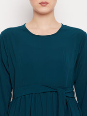 Women Frilled Abaya Burqa With Belt and Black Hijab