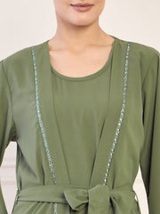 Embroidered Abaya/Burqa with White Georgette Hijab