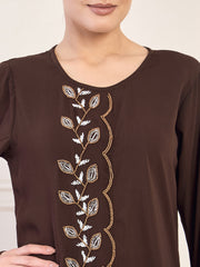 Handwork Brown Abaya with White Hijab