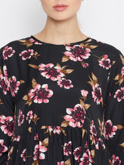 Printed Abaya with Black Georgette Hijab