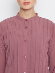 Front Open Pink Abaya with Black Georgette Hijab