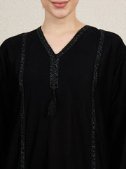 Embroidered Black Abaya for women with Black Scarf