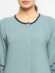 Kefiyyeh Embroidery Front Open Abaya with Black Hijab