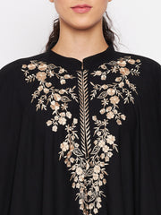 Chikan Hand Embroidered Irani Kaftan Abaya with Black Georgette Hijab