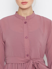 Frilled Pink Abaya/Burqa For Women With Belt and Black Hijab