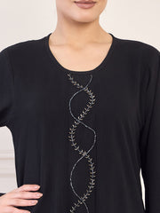 Handwork Black Abaya with Black Hijab