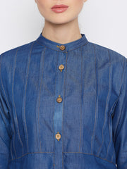 Solid Blue Abaya Dress with Black Georgette Hijab