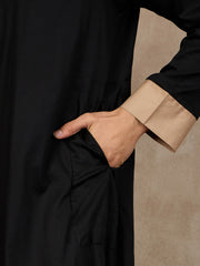 Black Cotton Arabic Thobe for Men with Beige Piping