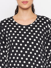 Black Polka Design Abaya for Women with Black Georgette Hijab