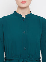 Frilled Bottle Green Abaya/Burqa For Women With Belt and Black Hijab