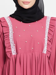 Women Lace Abaya/Burqa with Black Georgette Scarf