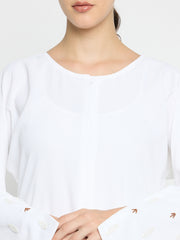 White Abaya for Umrah/Hajj handwork detailing with Black Hijab